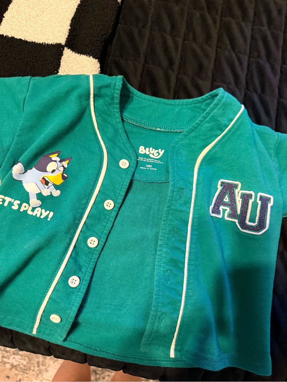 Kids Teal Baseball-Style Button-Up Top with AU Patch